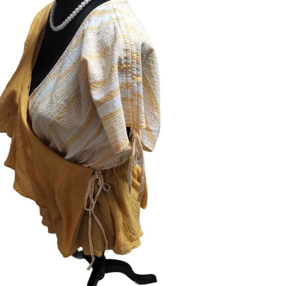 Andrée By Unit Medium Yellow White Cotton Top - Picture 7 of 11